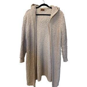 POL Long Cream Cardigan Womens Medium Soft Chunky Knit Hooded Sweater Cabincore